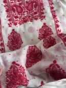 White & Red Mal Chanderi Silk Chikankari With Sequins Unstitched Kurta Dupatta Set