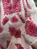 White & Red Mal Chanderi Silk Chikankari With Sequins Unstitched Kurta Dupatta Set