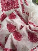 White & Red Mal Chanderi Silk Chikankari With Sequins Unstitched Kurta Dupatta Set