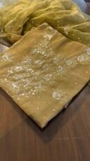 Green Roheen Tissue Silk Mukaish Badla Fabric