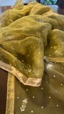 Green Roheen Tissue Silk Mukaish Badla Fabric