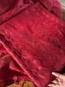 Roheen Red Tussar Silk Chikankari Unstitched Kurta Dupatta Fabrics Set