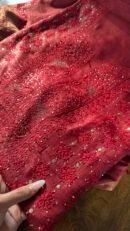 Roheen Red Tussar Silk Chikankari Unstitched Kurta Dupatta Fabrics Set