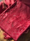 Roheen Red Tussar Silk Chikankari Unstitched Kurta Dupatta Fabrics Set