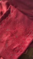Roheen Red Tussar Silk Chikankari Unstitched Kurta Dupatta Fabrics Set
