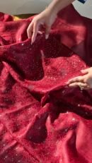Roheen Red Tussar Silk Chikankari Unstitched Kurta Dupatta Fabrics Set