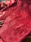 Roheen Red Tussar Silk Chikankari Unstitched Kurta Dupatta Fabrics Set