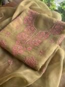 Green Noor Organza Silk Chikankari Unstitched Kurta Dupatta Set