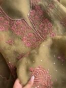 Green Noor Organza Silk Chikankari Unstitched Kurta Dupatta Set