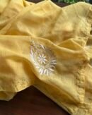 Yellow Semi Stitched Kota Chikankari Kurta Dupatta Set With All Over Mukaish Kamdani Work