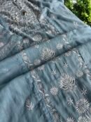 Blue Semi Stitched Kota Chikankari Kurta Dupatta Set With All Over Mukaish Kamdani Work