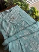 Green Semi Stitched Kota Chikankari Kurta Dupatta Set With All Over Mukaish Kamdani Work