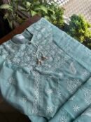 Green Semi Stitched Kota Chikankari Kurta Dupatta Set With All Over Mukaish Kamdani Work