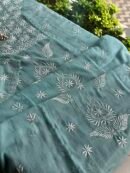 Green Semi Stitched Kota Chikankari Kurta Dupatta Set With All Over Mukaish Kamdani Work