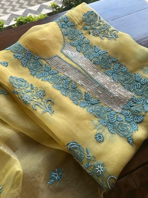 Neon Noor Organza Silk Chikankari Unstitched Kurta Dupatta Set - Image 4