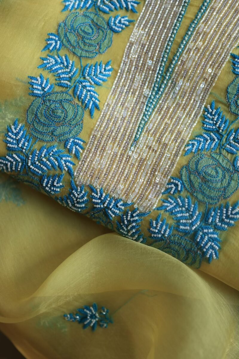 Neon Noor Organza Silk Chikankari Unstitched Kurta Dupatta Set