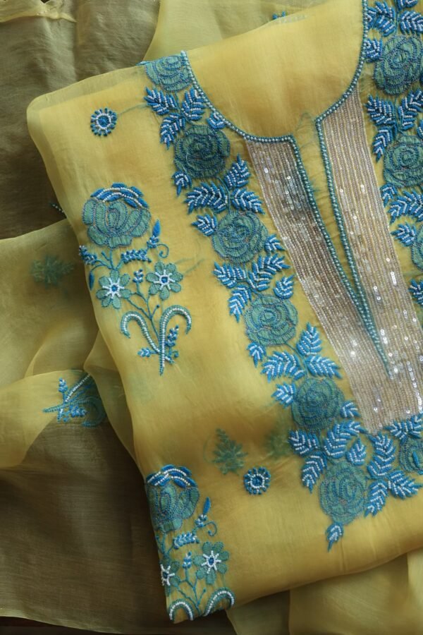 Neon Noor Organza Silk Chikankari Unstitched Kurta Dupatta Set - Image 9