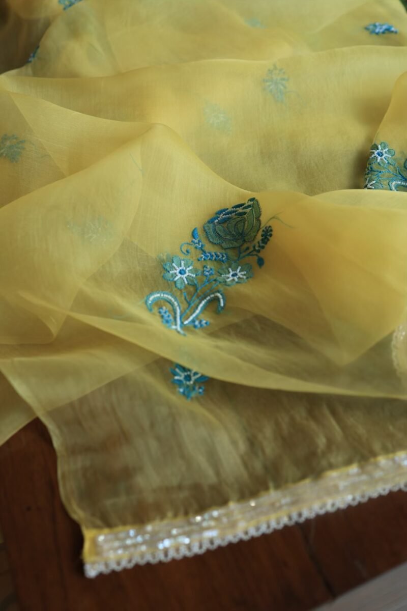 Neon Noor Organza Silk Chikankari Unstitched Kurta Dupatta Set