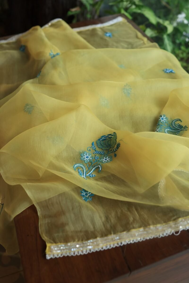 Neon Noor Organza Silk Chikankari Unstitched Kurta Dupatta Set