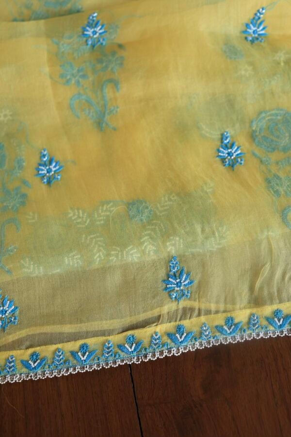 Neon Noor Organza Silk Chikankari Unstitched Kurta Dupatta Set - Image 10