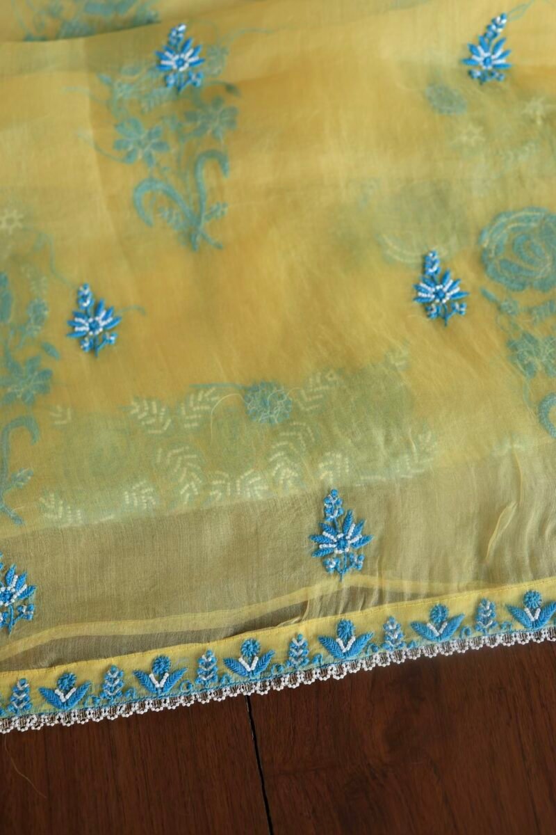 Neon Noor Organza Silk Chikankari Unstitched Kurta Dupatta Set