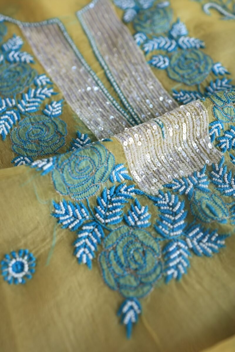Neon Noor Organza Silk Chikankari Unstitched Kurta Dupatta Set