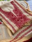 Beige & Red Mal Chanderi Silk Chikankari With Sequins Unstitched Kurta Dupatta Set