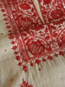 Beige & Red Mal Chanderi Silk Chikankari With Sequins Unstitched Kurta Dupatta Set
