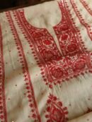 Beige & Red Mal Chanderi Silk Chikankari With Sequins Unstitched Kurta Dupatta Set