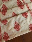 Beige & Red Mal Chanderi Silk Chikankari With Sequins Unstitched Kurta Dupatta Set