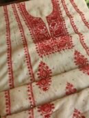 Beige & Red Mal Chanderi Silk Chikankari With Sequins Unstitched Kurta Dupatta Set