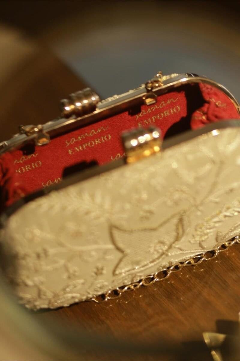Off White Handcrafted Chikankari With Ari & Pearl Work Sling Clutch