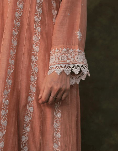 Dusty Rose Malmal Pearl Work Chikankari Anarkali With Dupatta