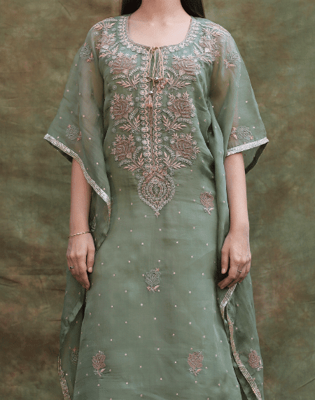 Green | Noor Organza Kaftan