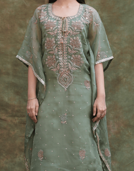 Green | Noor Organza Kaftan