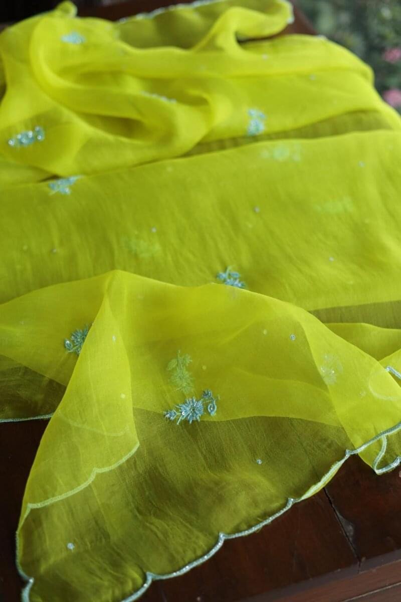 Neon Noor Organza Silk Chikankari Unstitched Kurta Dupatta Set