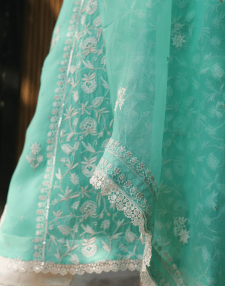 Sea Green | Organza Chikankari Anarkali