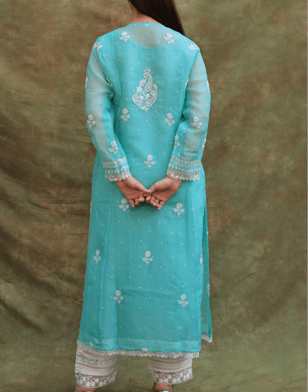 Sea Green | Organza Chikankari Anarkali