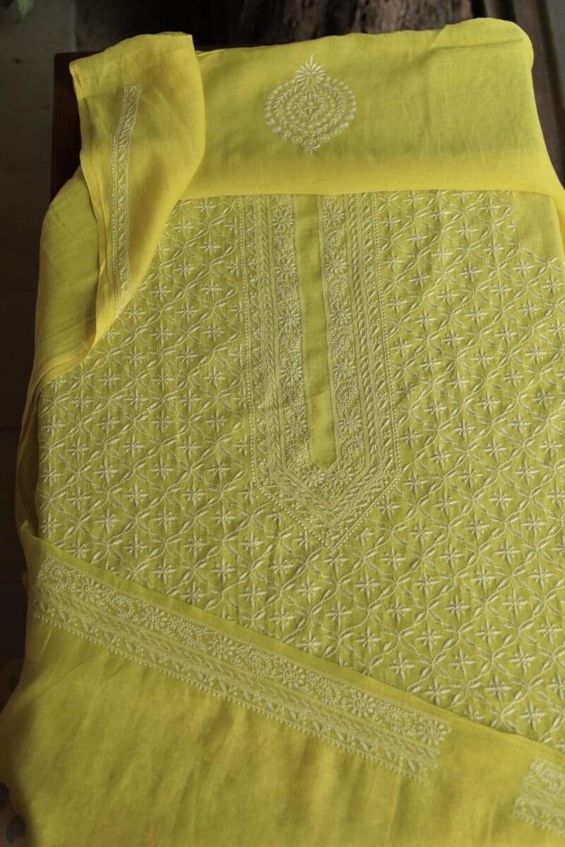 Malmal All Over Chikankari Mens Kurtas Fabrics