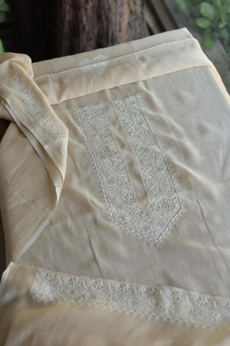 Malmal Chikankari Men's Kurtas Fabrics