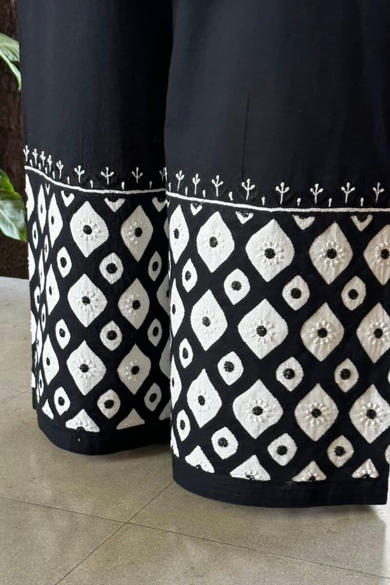 Black & White Daraz Chikankari Palazzo Pants