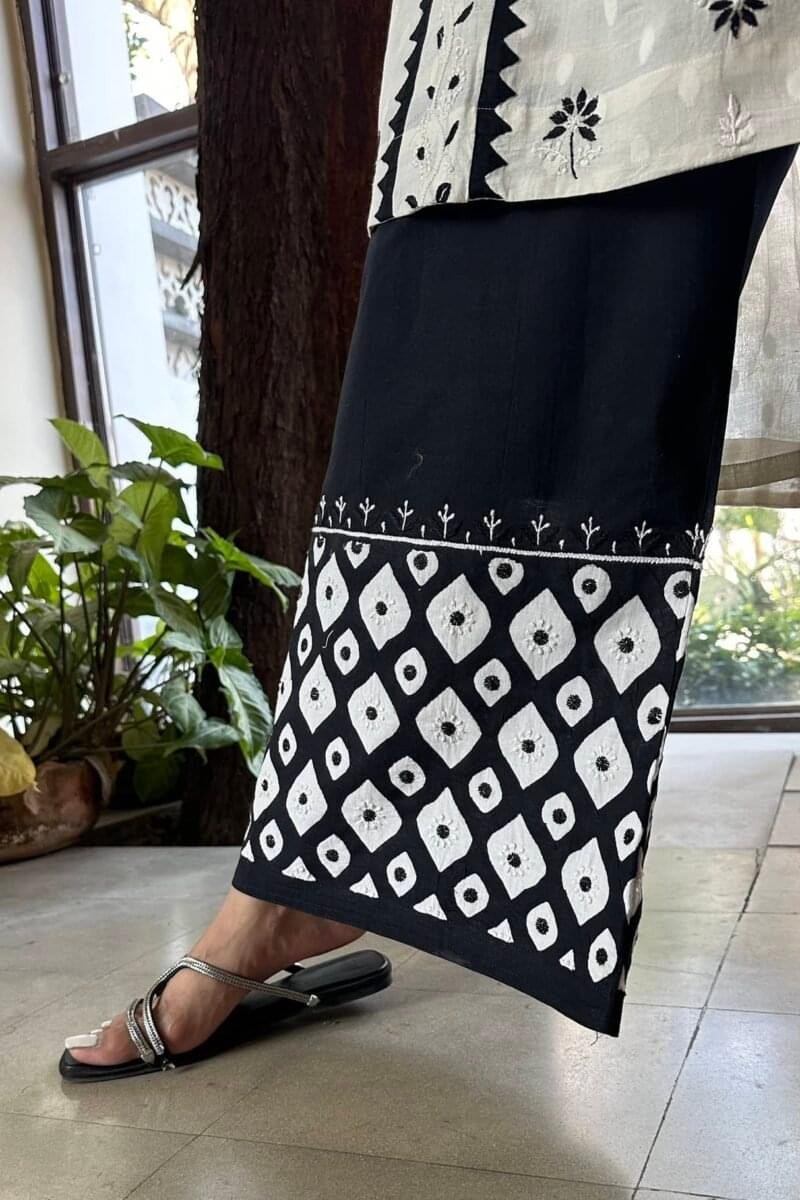 Black & White Daraz Chikankari Palazzo Pants