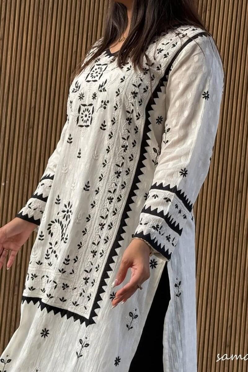 Monochrome Applique Cotton Kurta