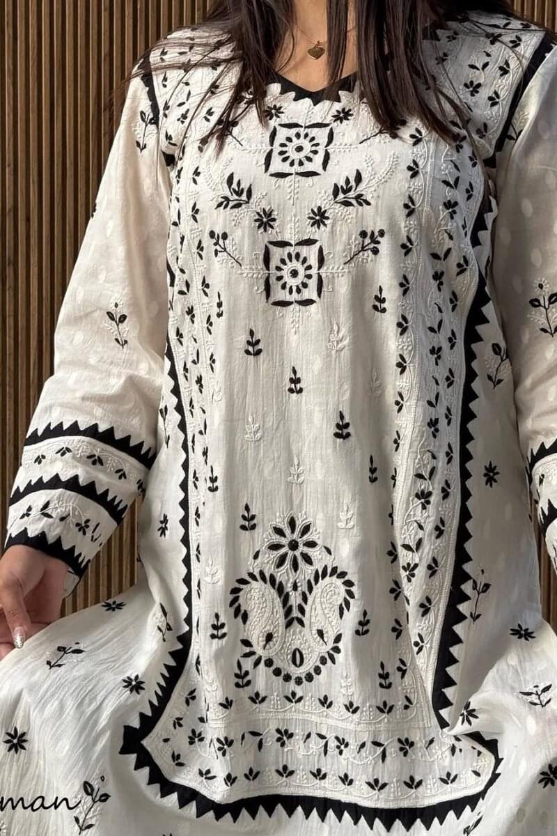 Monochrome Applique Cotton Kurta