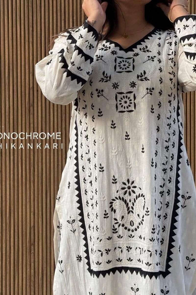 Monochrome Applique Cotton Kurta