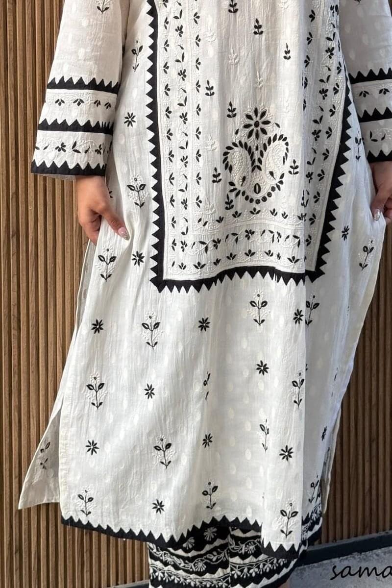 Monochrome Applique Cotton Kurta