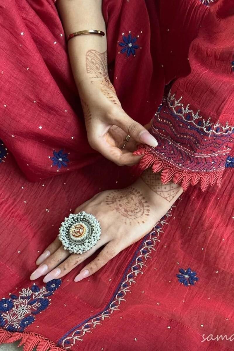 Saman Watermelon Red | Malmal Mukaish Kamdani Chikankari Stitched Kurta Dupatta Set