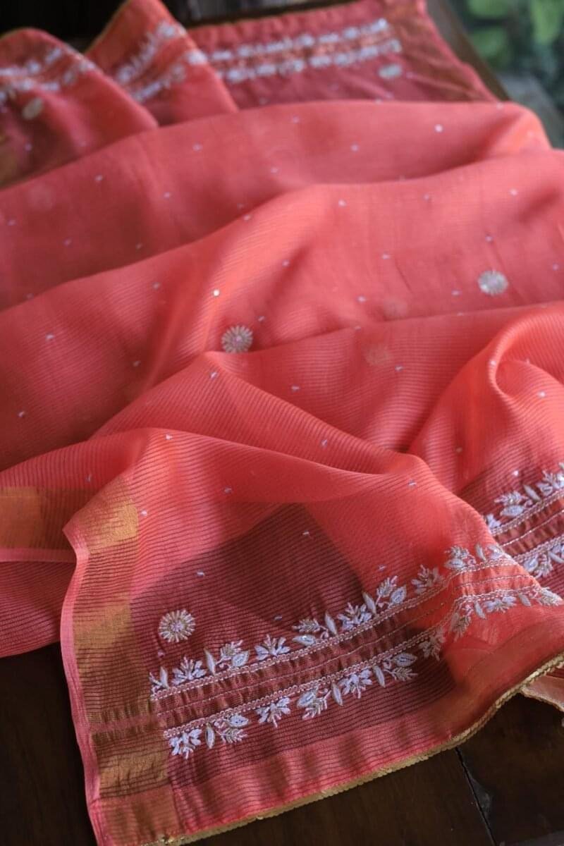 Banarasi Zari Chanderi Unstitched Chikankari Fabrics