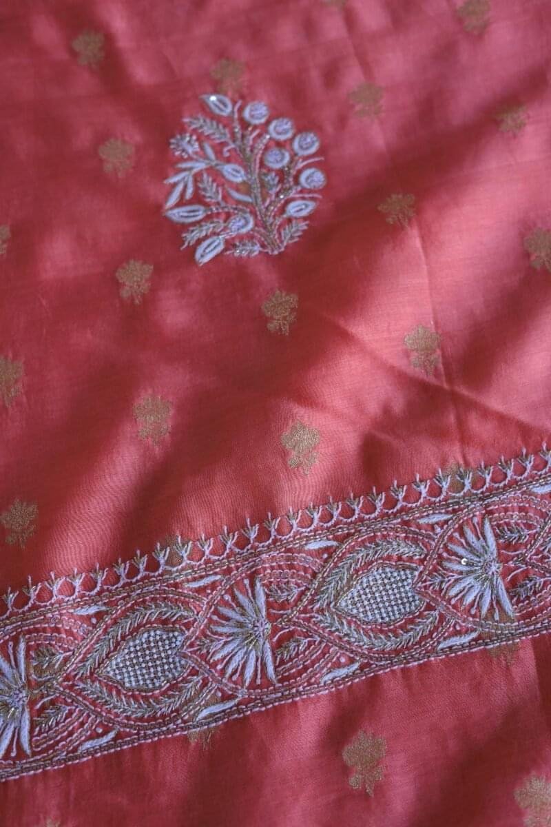 Banarasi Zari Chanderi Unstitched Chikankari Fabrics