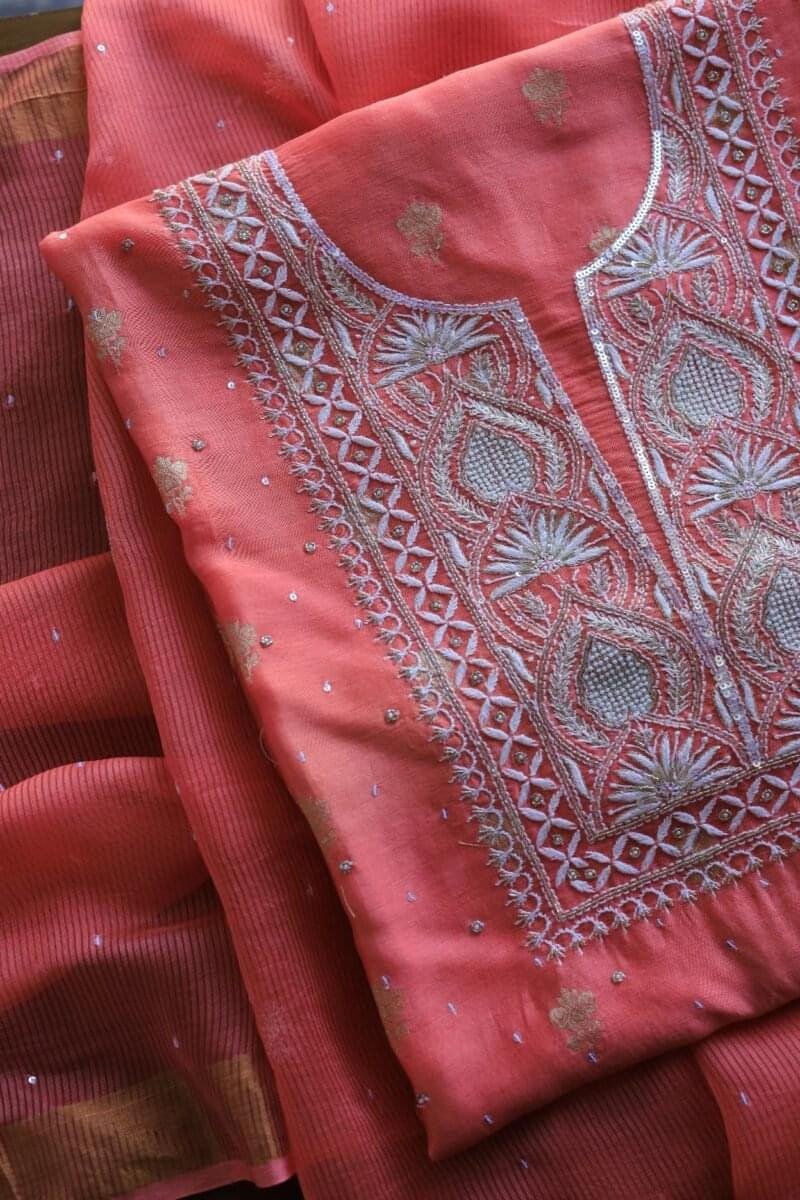 Banarasi Zari Chanderi Unstitched Chikankari Fabrics